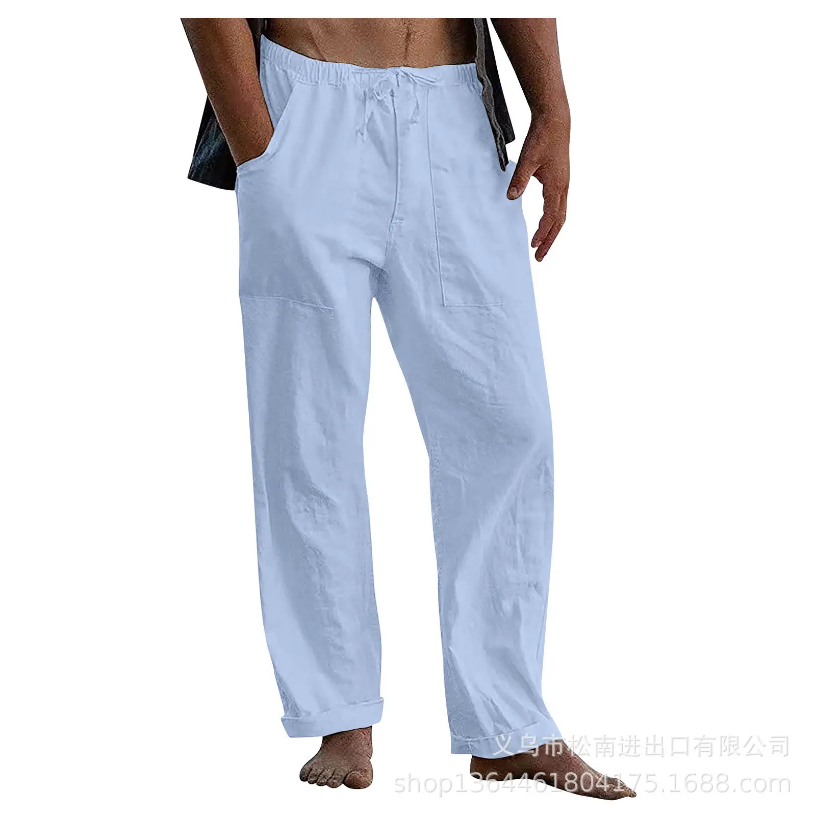 Men's Linen Casual Pants Spring Autumn Black White