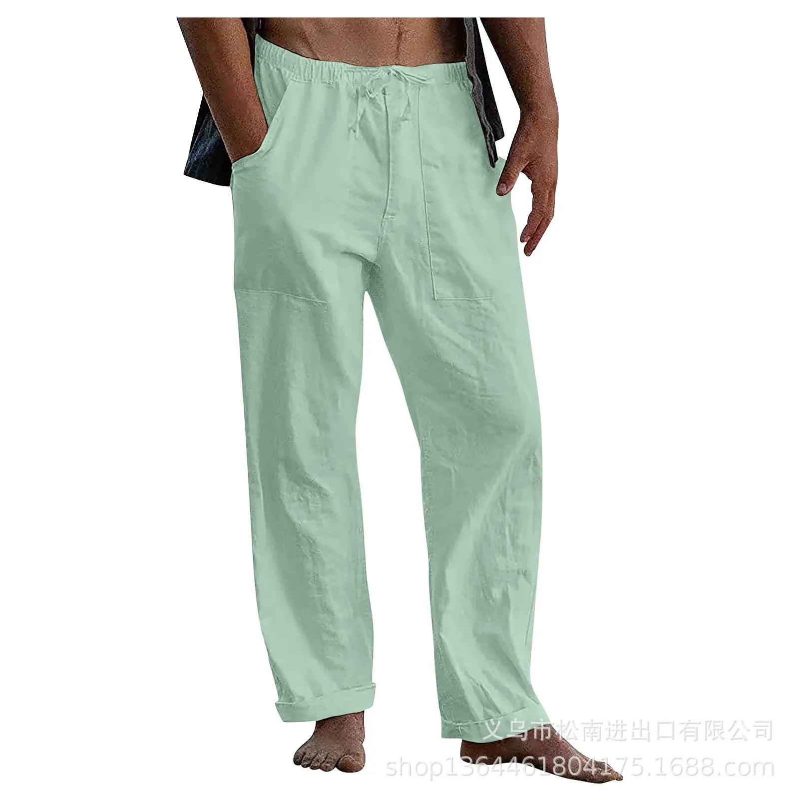 Men's Linen Casual Pants Spring Autumn Black White