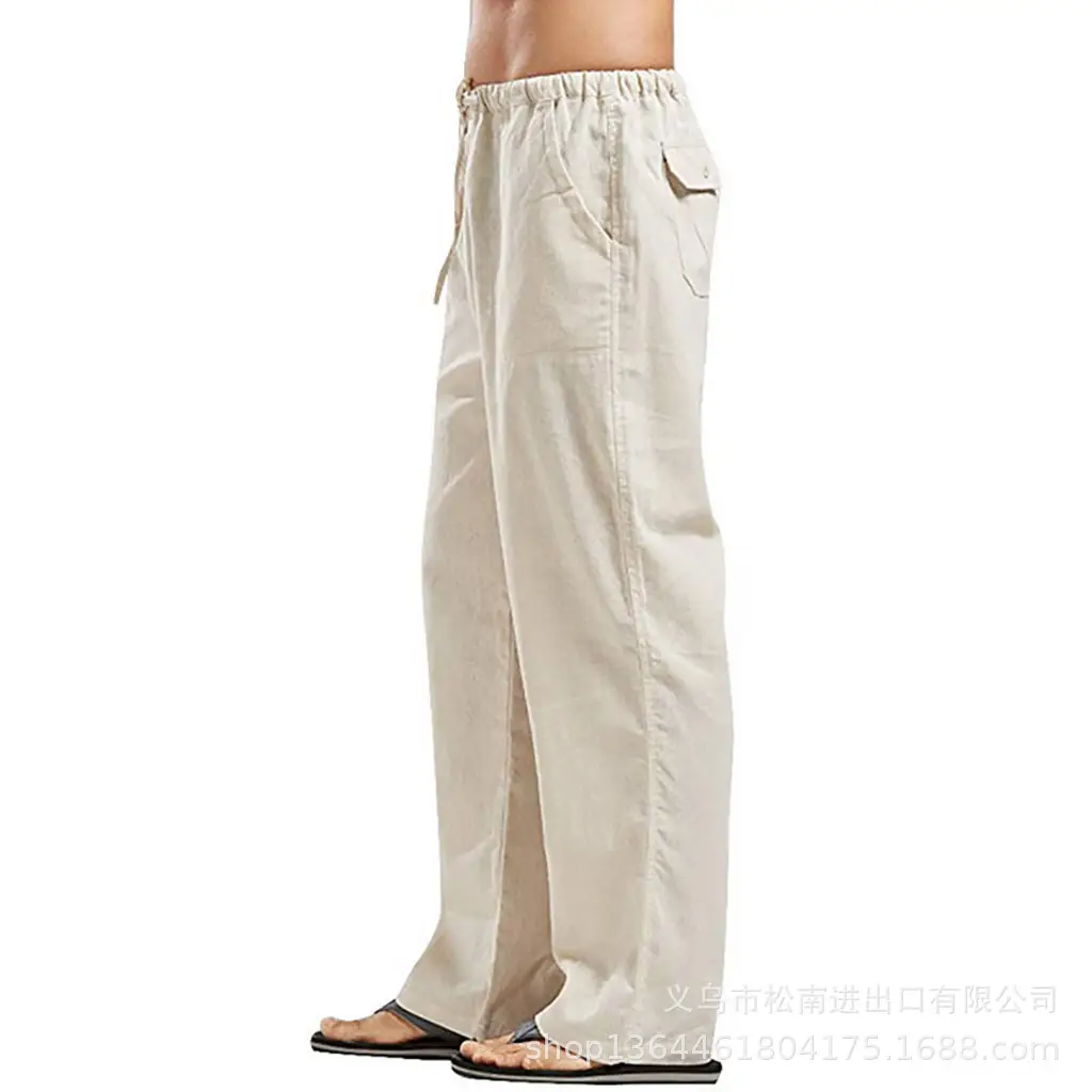 Men's Linen Casual Pants Spring Autumn Black White