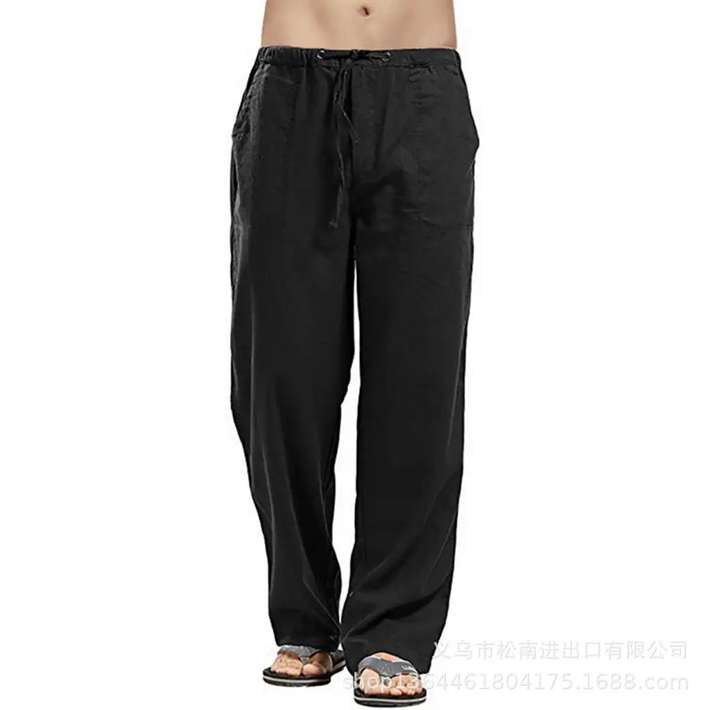 Men's Linen Casual Pants Spring Autumn Black White