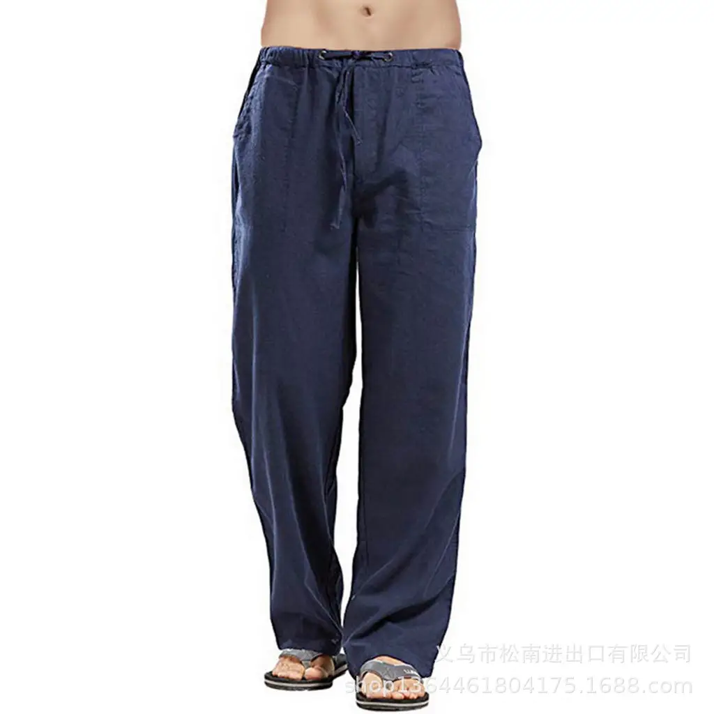 Men's Linen Casual Pants Spring Autumn Black White