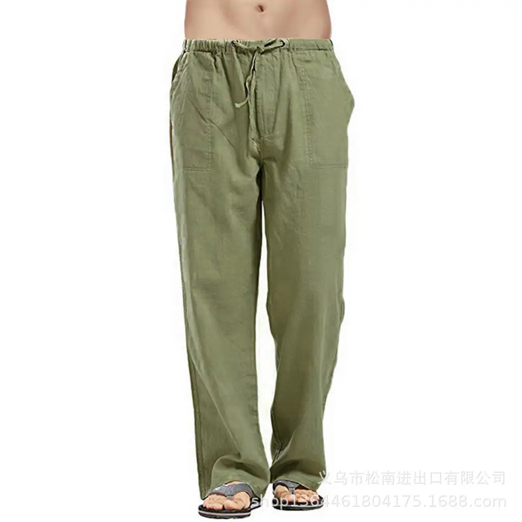 Men's Linen Casual Pants Spring Autumn Black White