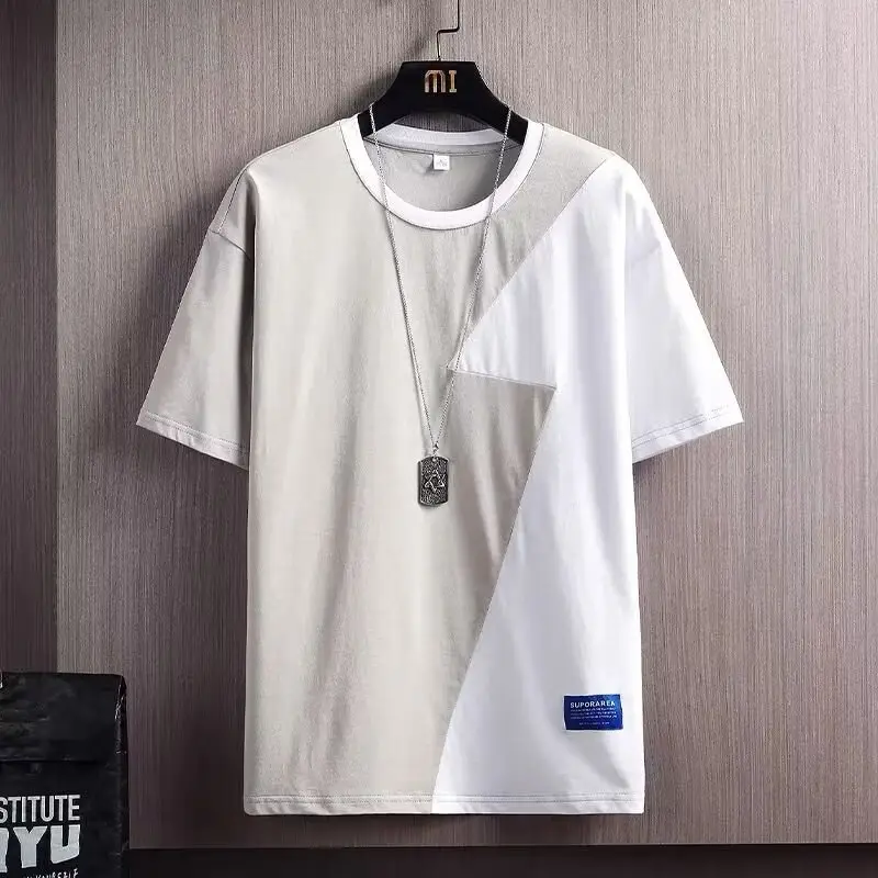 Men's Contrast Color T-Shirt Summer Loose Fit Short Sleeve