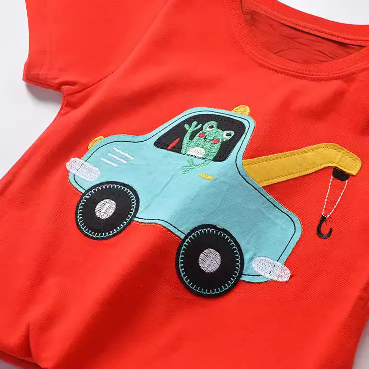 Kids Cartoon Car T-Shirt Red Boys Summer - Image 3