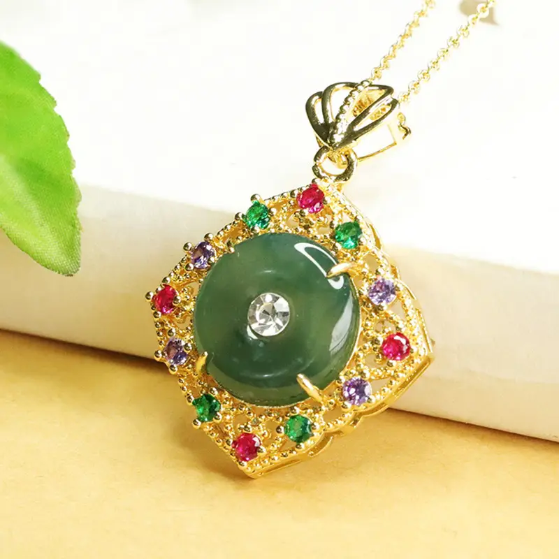 Aiyu Natural Jade Necklace Blue Horizontal Safety Buckle - Image 3