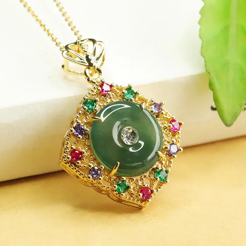 Aiyu Natural Jade Necklace Blue Horizontal Safety Buckle - Image 4