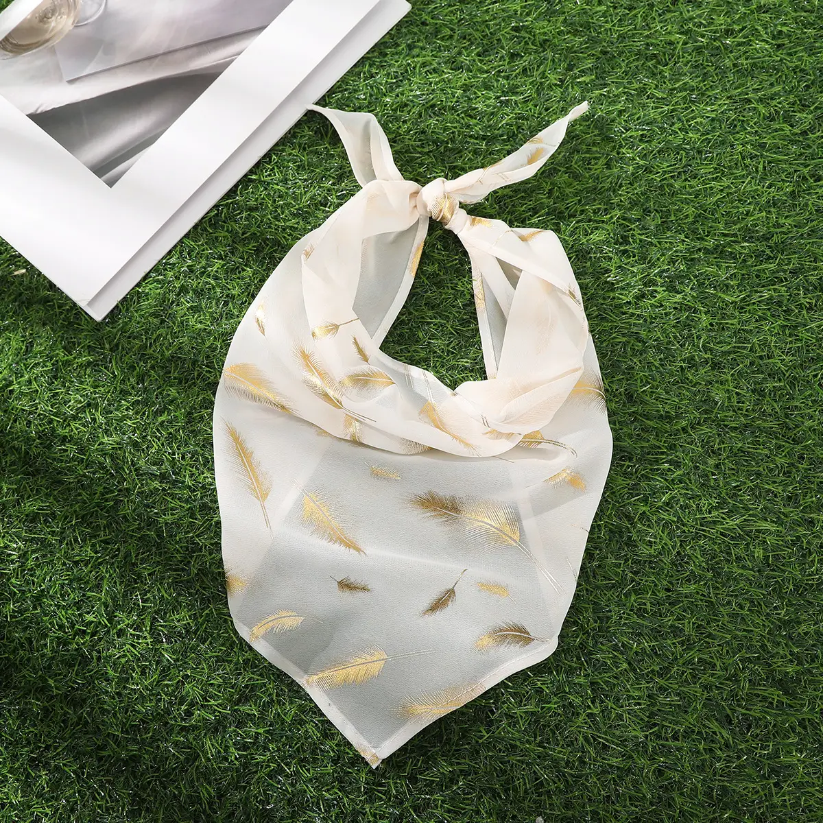 White Flower Lace Triangle Scarf for Girls - Image 3