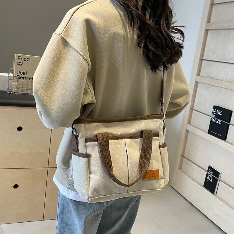 Korean Rui Canvas Women's Crossbody Tote Bag Brown - Image 5