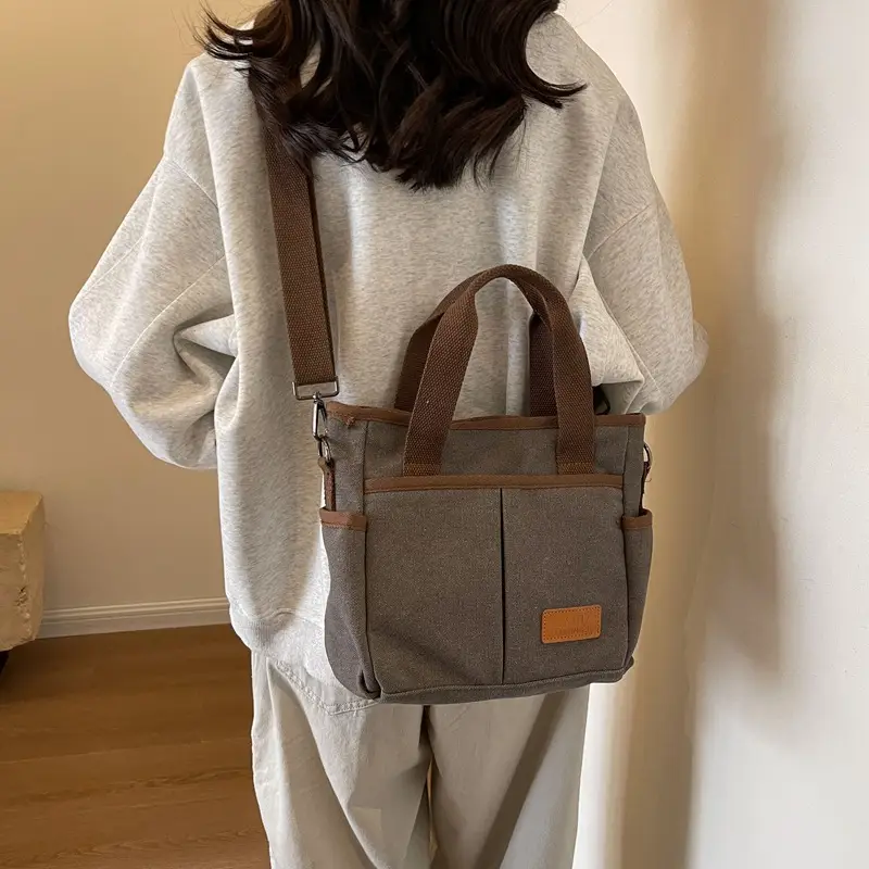 Korean Rui Canvas Women's Crossbody Tote Bag Brown - Image 6