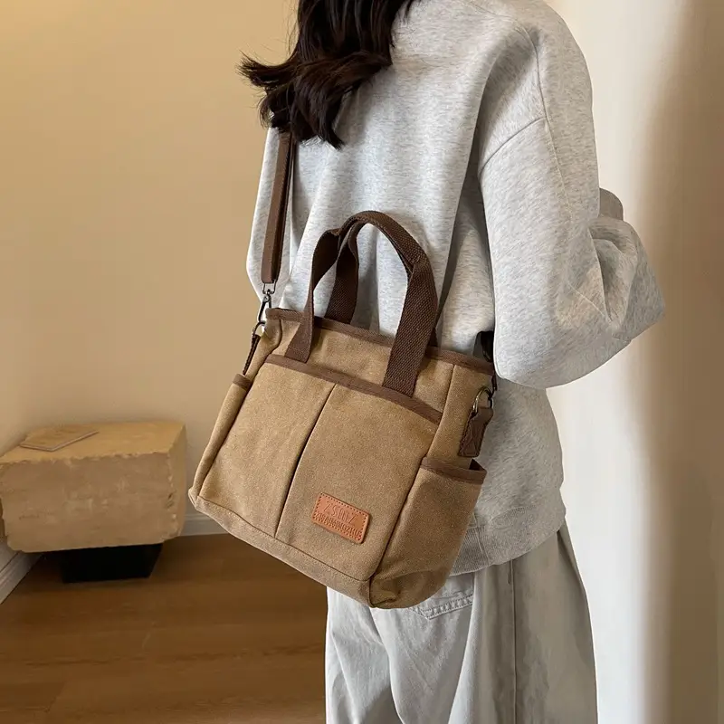 Korean Rui Canvas Women's Crossbody Tote Bag Brown - Image 7