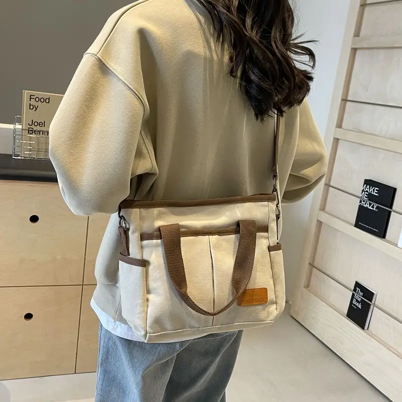 Korean Rui Canvas Women's Crossbody Tote Bag Brown - Image 8
