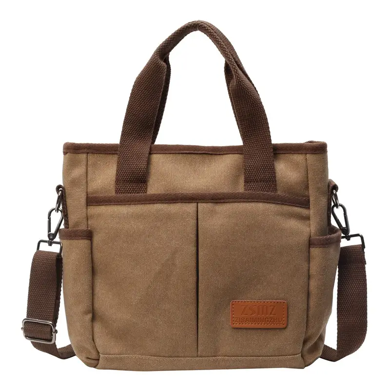 Korean Rui Canvas Women's Crossbody Tote Bag Brown - Image 4
