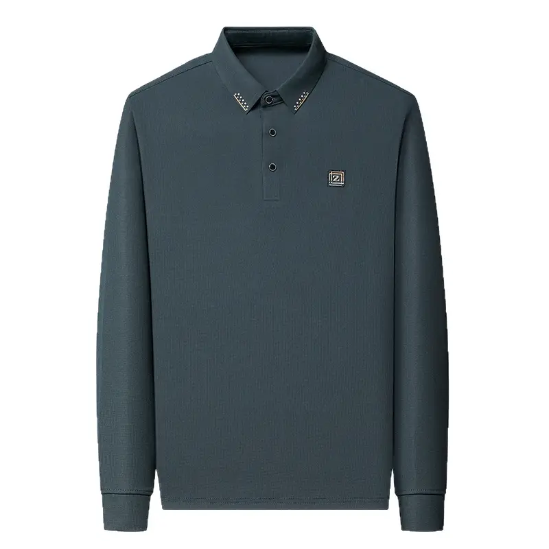 Men's Dark Blue Polo Long Sleeve T-Shirt - Image 8
