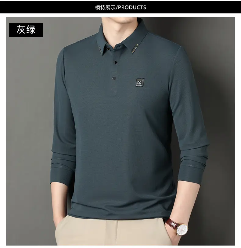 Men's Dark Blue Polo Long Sleeve T-Shirt — feature 10