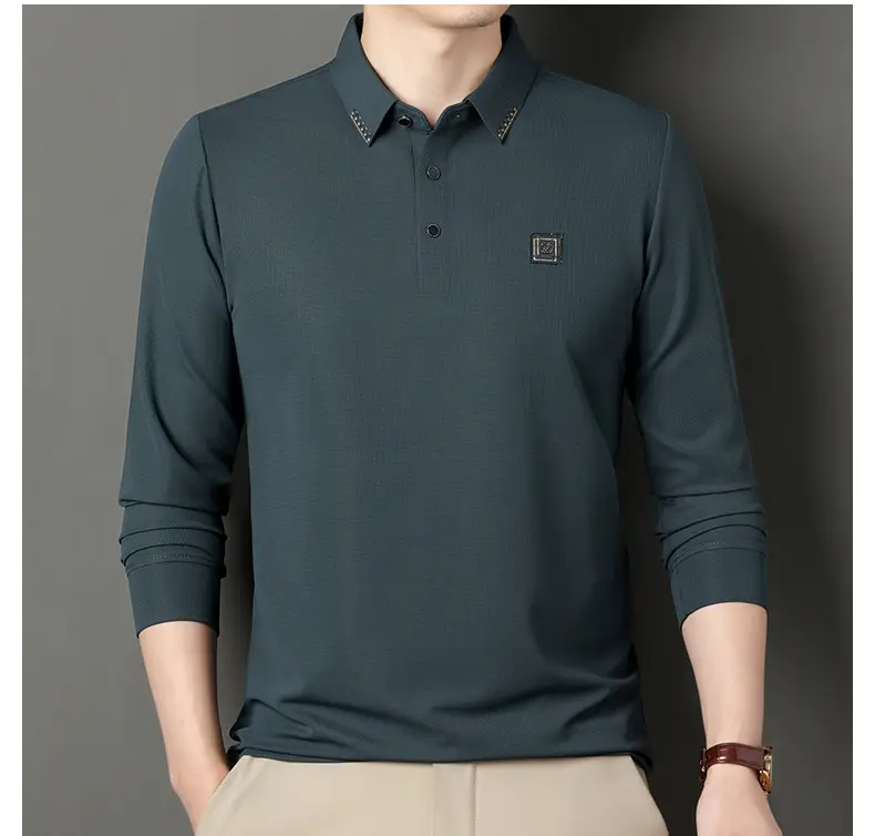Men's Dark Blue Polo Long Sleeve T-Shirt — feature 11