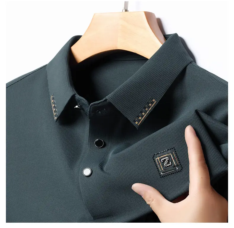 Men's Dark Blue Polo Long Sleeve T-Shirt — feature 13