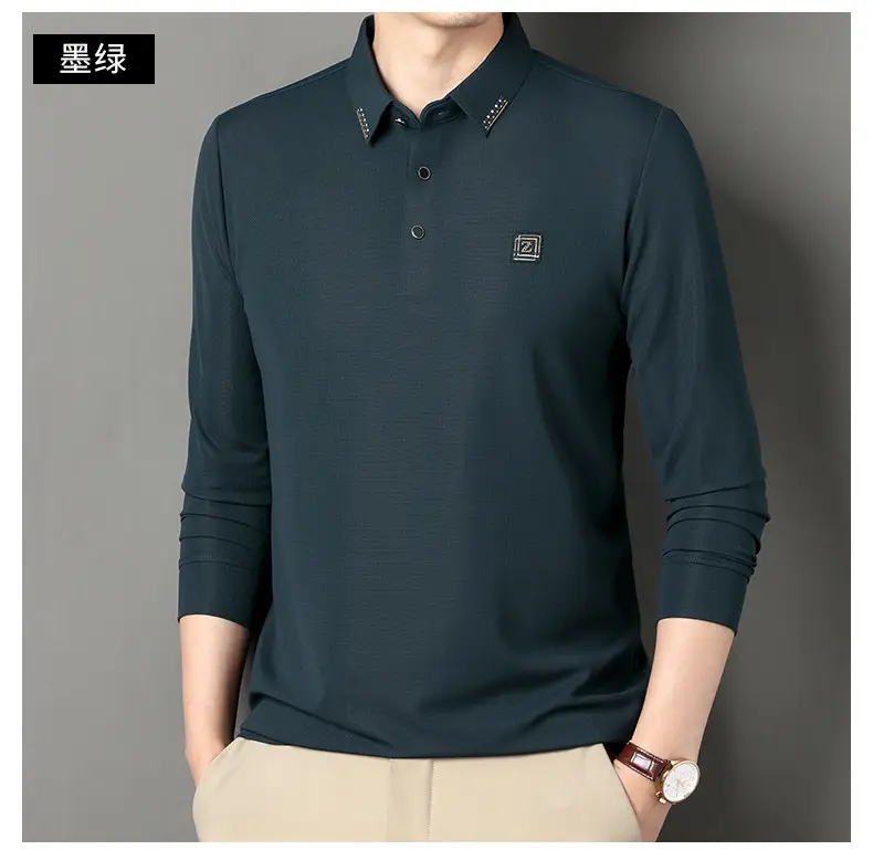 Men's Dark Blue Polo Long Sleeve T-Shirt — feature 14