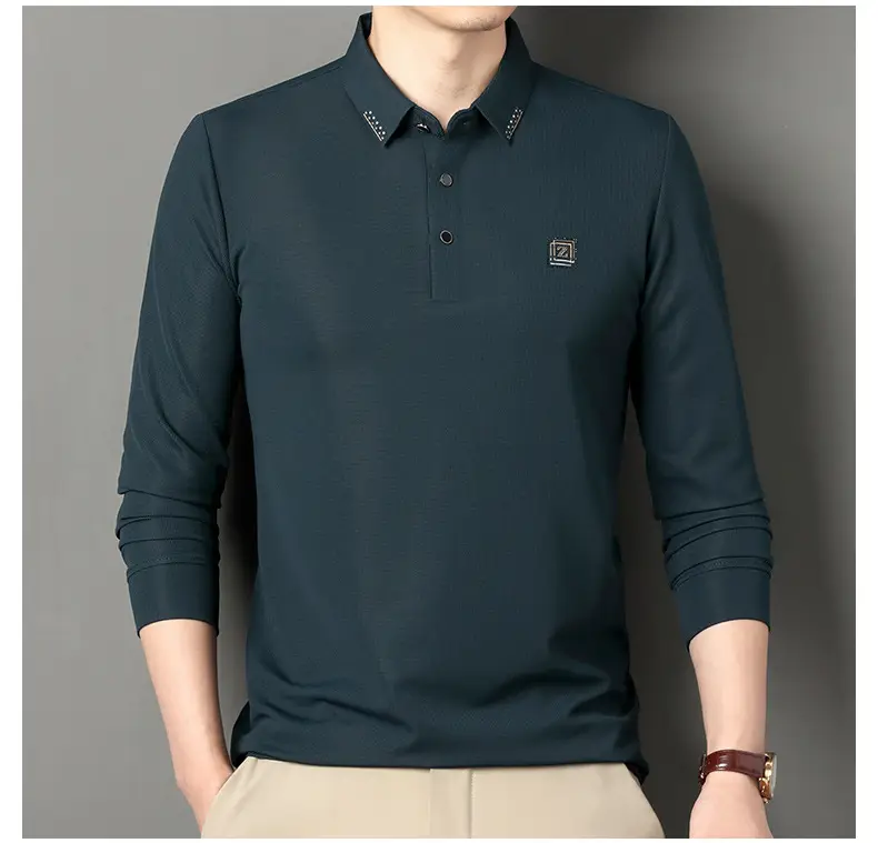 Men's Dark Blue Polo Long Sleeve T-Shirt — feature 15