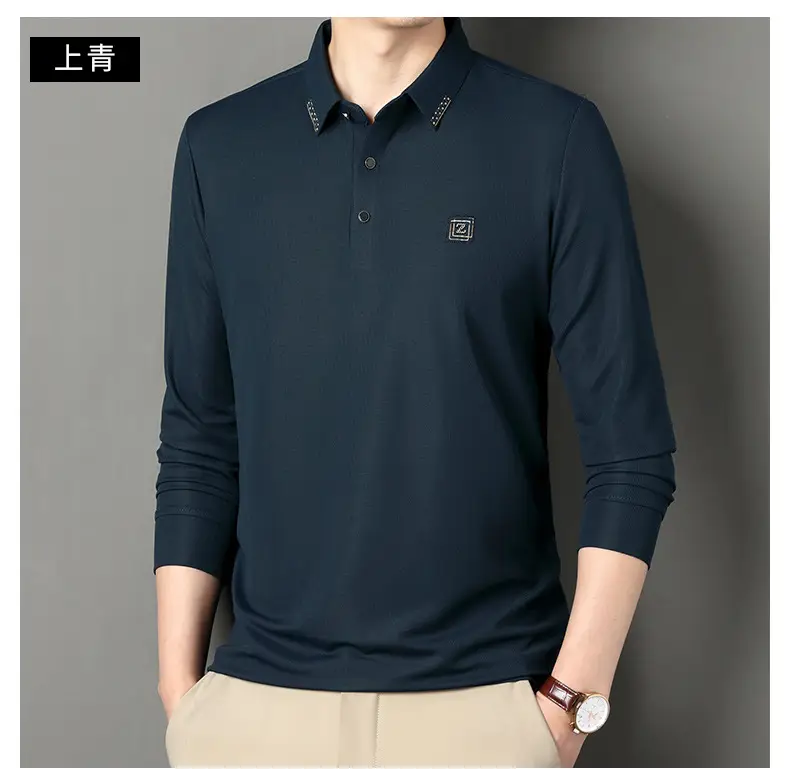 Men's Dark Blue Polo Long Sleeve T-Shirt — feature 18