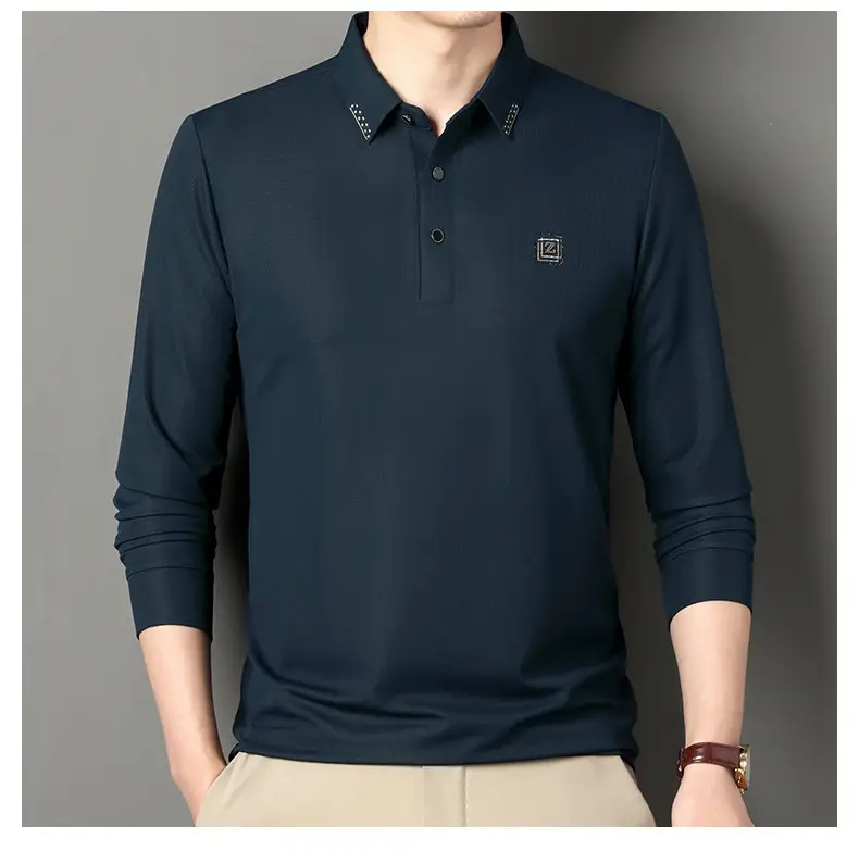 Men's Dark Blue Polo Long Sleeve T-Shirt — feature 19