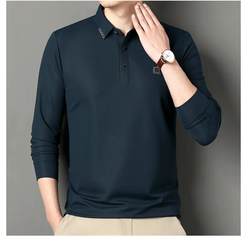 Men's Dark Blue Polo Long Sleeve T-Shirt — feature 20