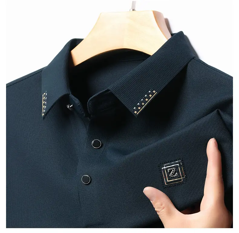 Men's Dark Blue Polo Long Sleeve T-Shirt — feature 21