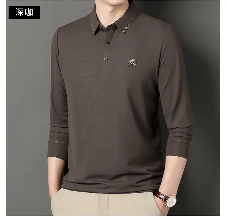 Men's Dark Blue Polo Long Sleeve T-Shirt — feature 22