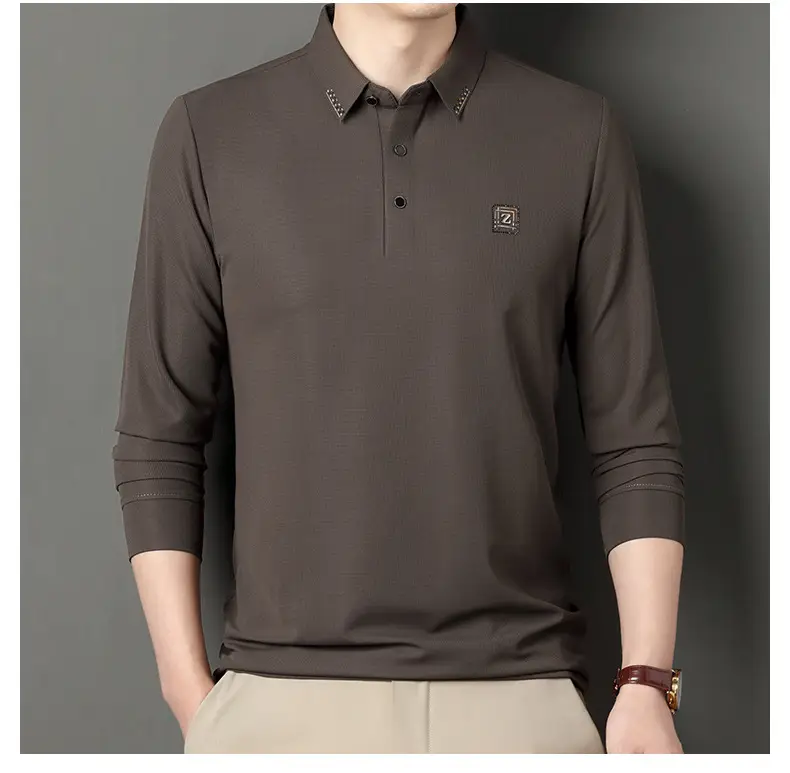 Men's Dark Blue Polo Long Sleeve T-Shirt — feature 23