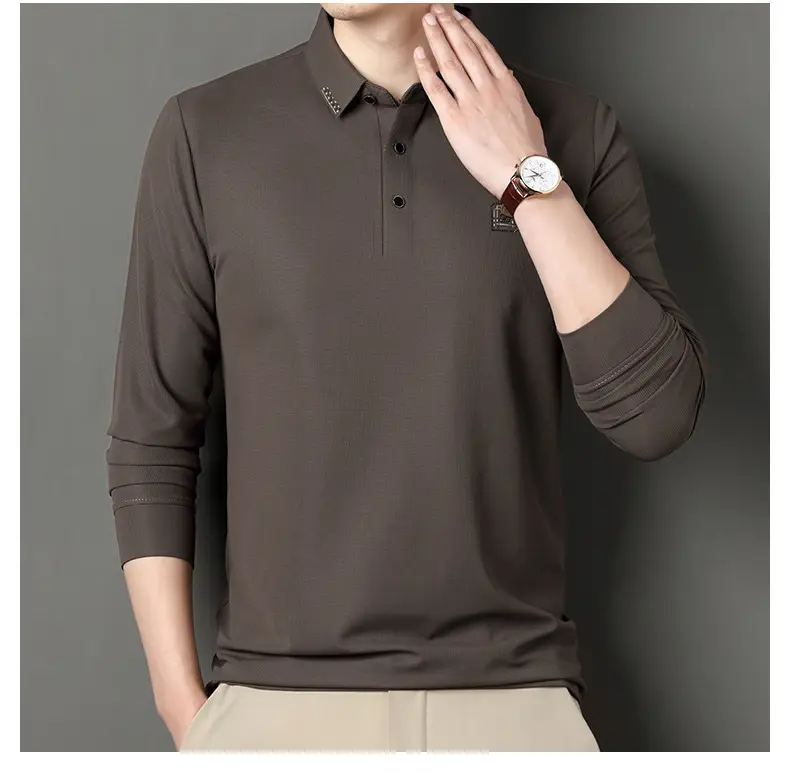Men's Dark Blue Polo Long Sleeve T-Shirt — feature 24