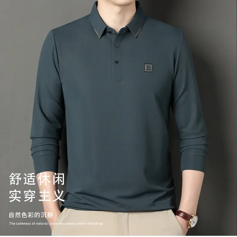 Men's Dark Blue Polo Long Sleeve T-Shirt — feature 3