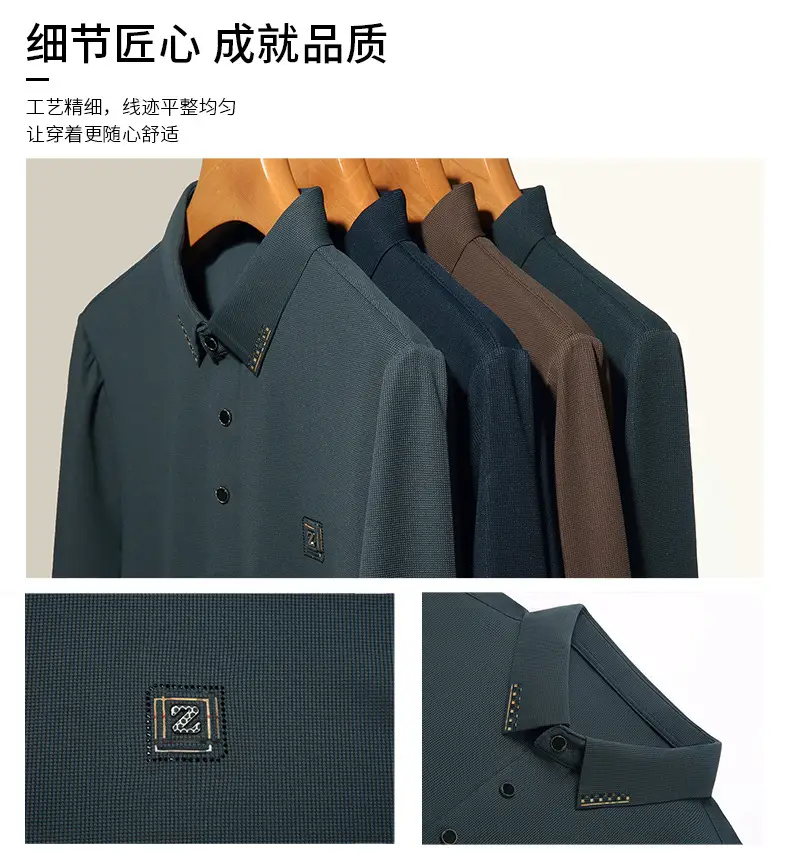 Men's Dark Blue Polo Long Sleeve T-Shirt — feature 7