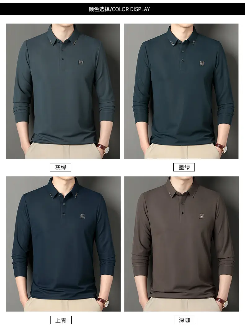 Men's Dark Blue Polo Long Sleeve T-Shirt — feature 9