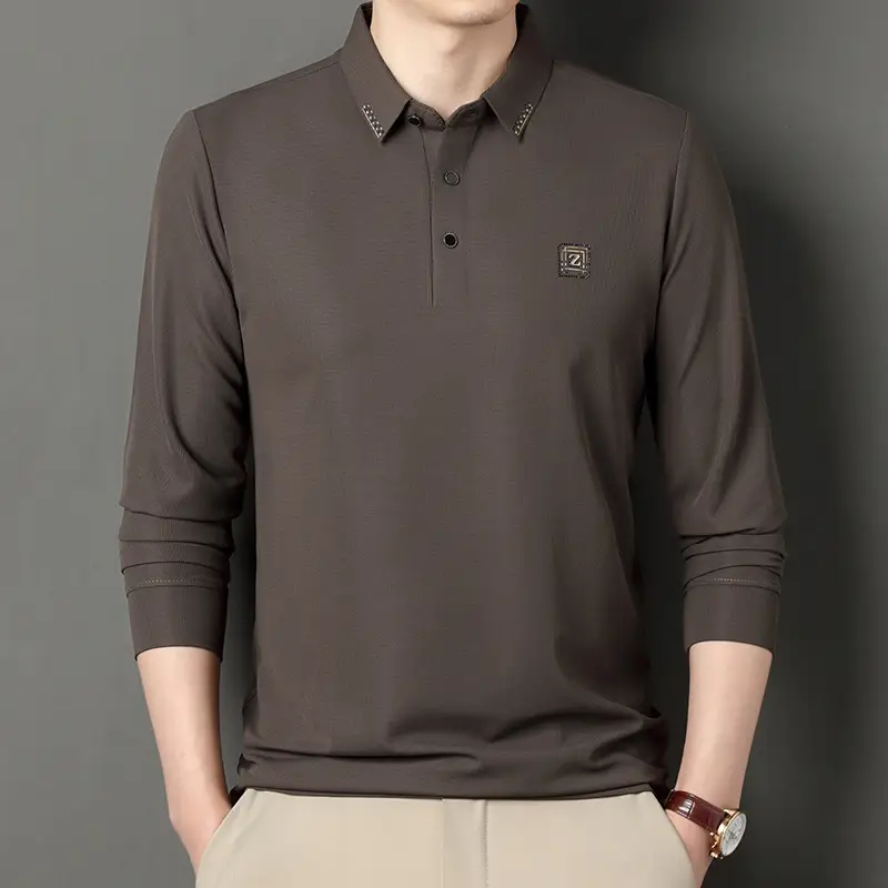 Men's Dark Blue Polo Long Sleeve T-Shirt - Image 2
