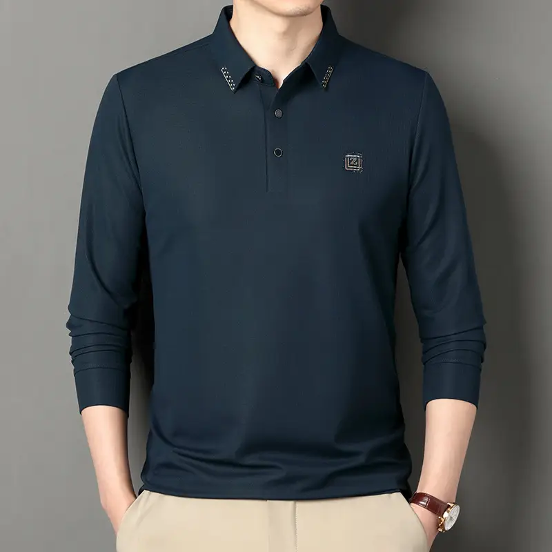 Men's Dark Blue Polo Long Sleeve T-Shirt - Image 3