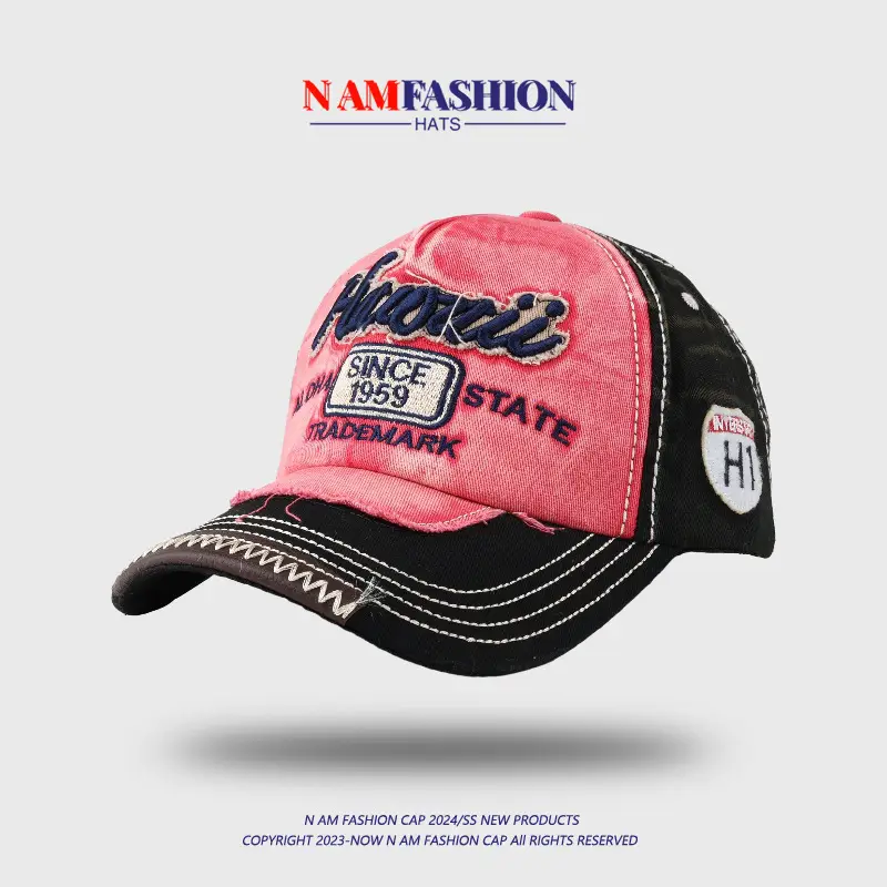 Men Korean Style Retro Washed Baseball Cap Pink Blue - Image 6