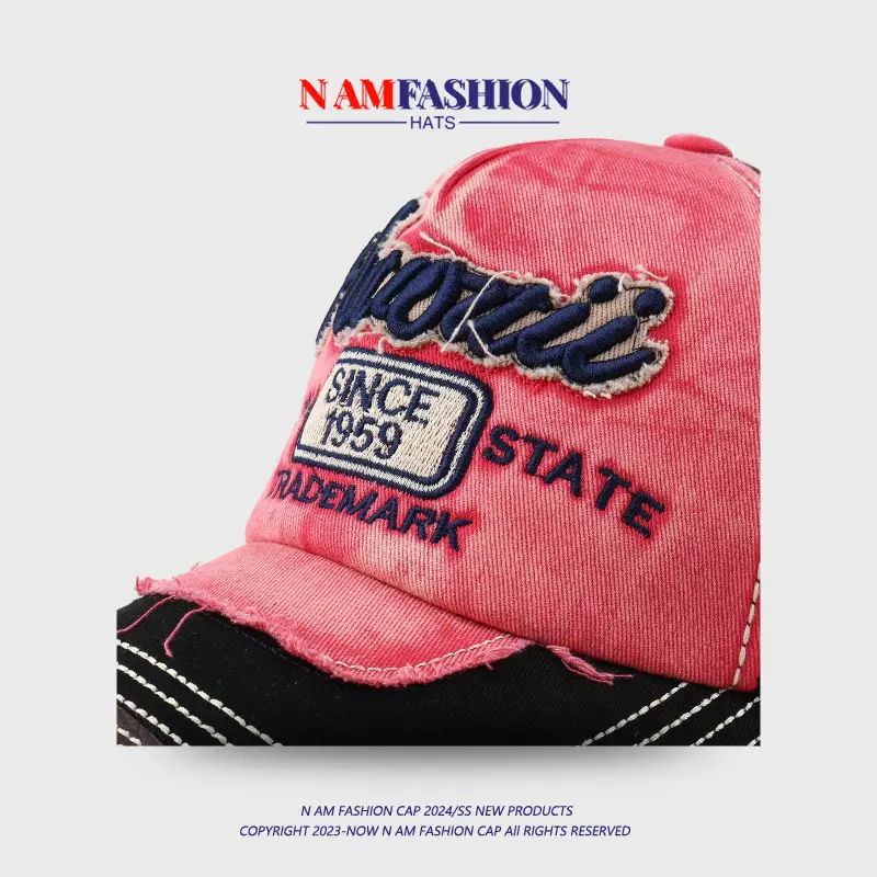 Men Korean Style Retro Washed Baseball Cap Pink Blue - Image 9