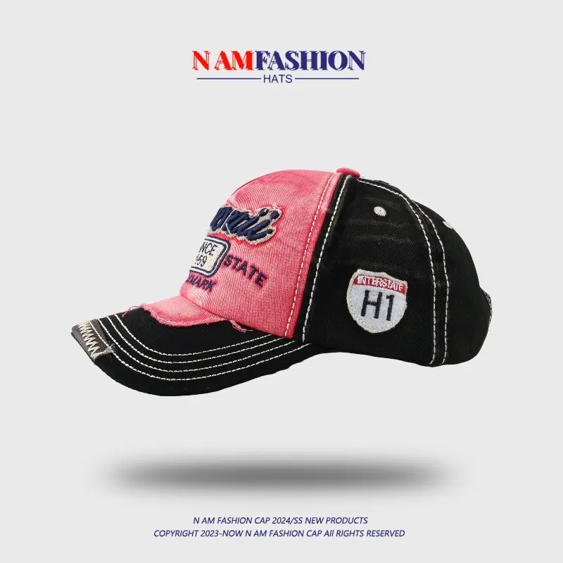 Men Korean Style Retro Washed Baseball Cap Pink Blue — feature 4