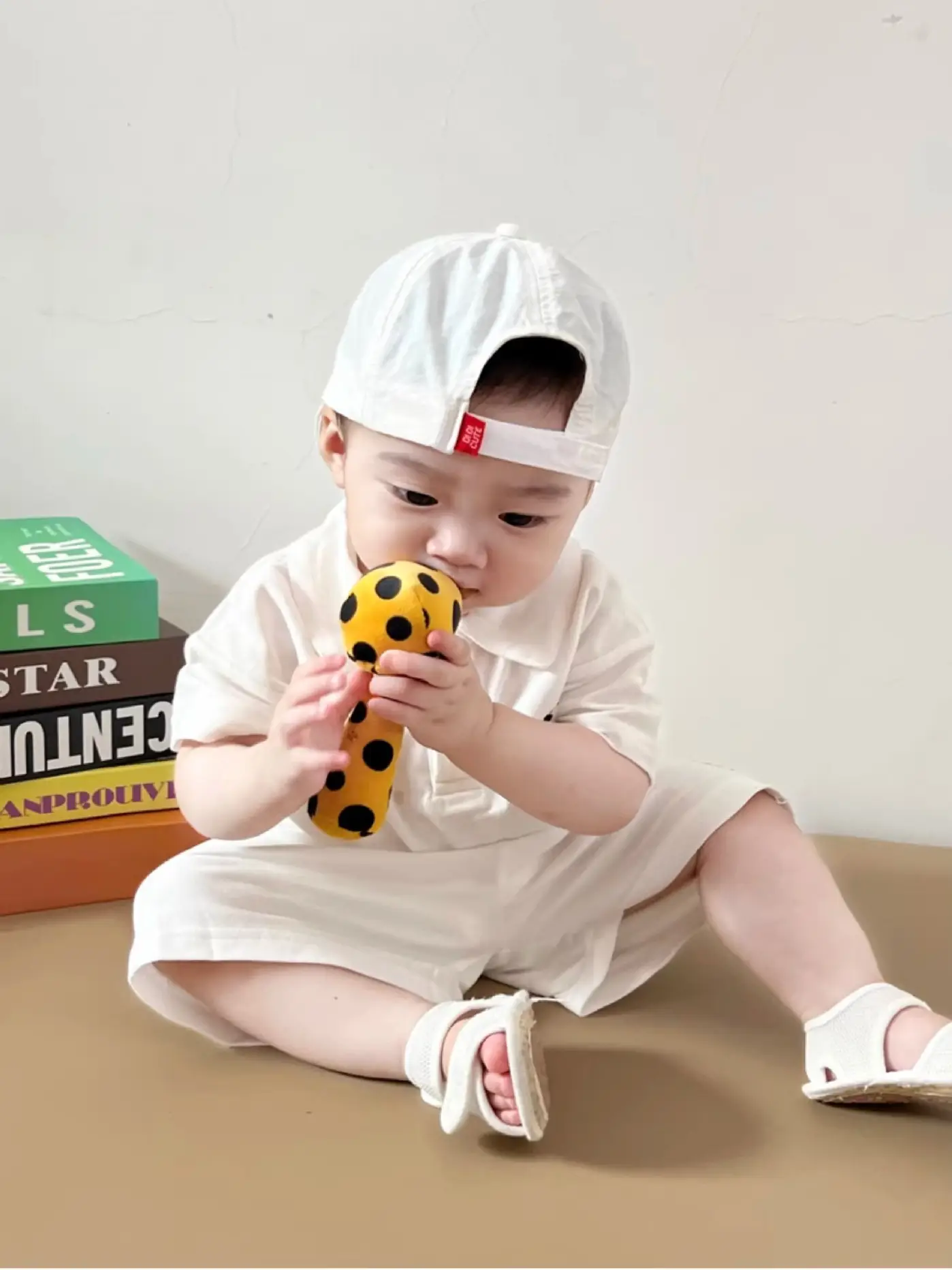 Baby Polo Shirt with Leopard Print Cap White