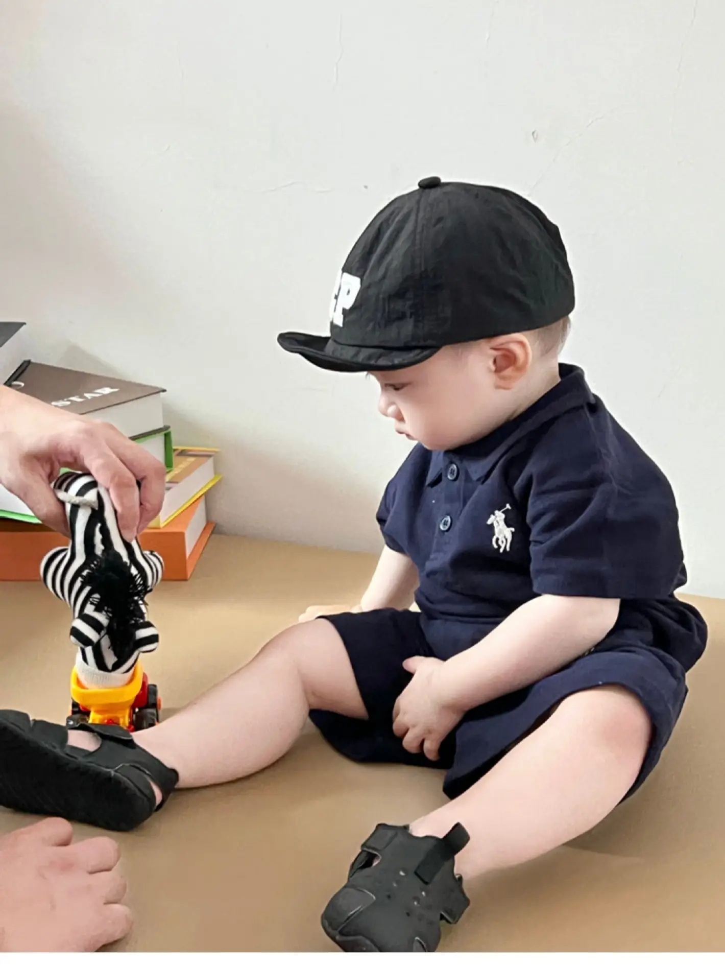 Baby Polo Shirt with Leopard Print Cap White