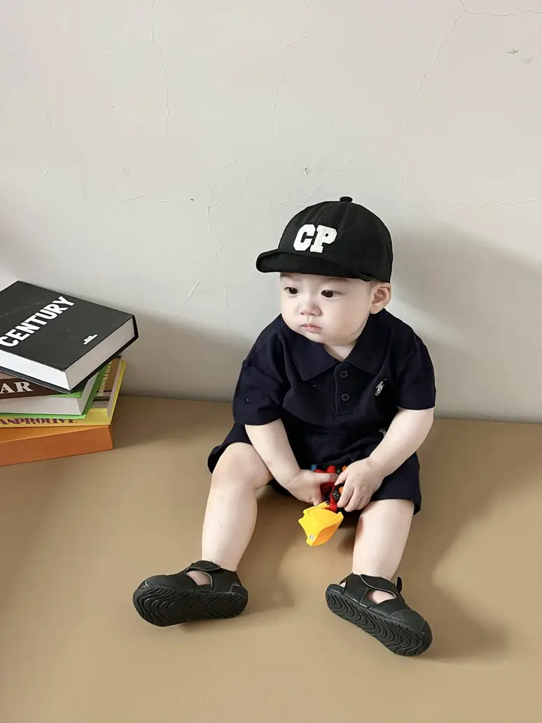Baby Polo Shirt with Leopard Print Cap White