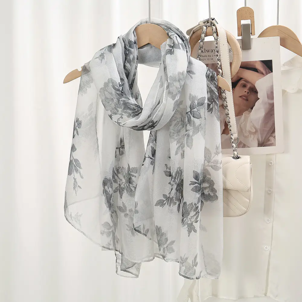 Silk Floral Scarf for Women Large Size Shawl - Image 10