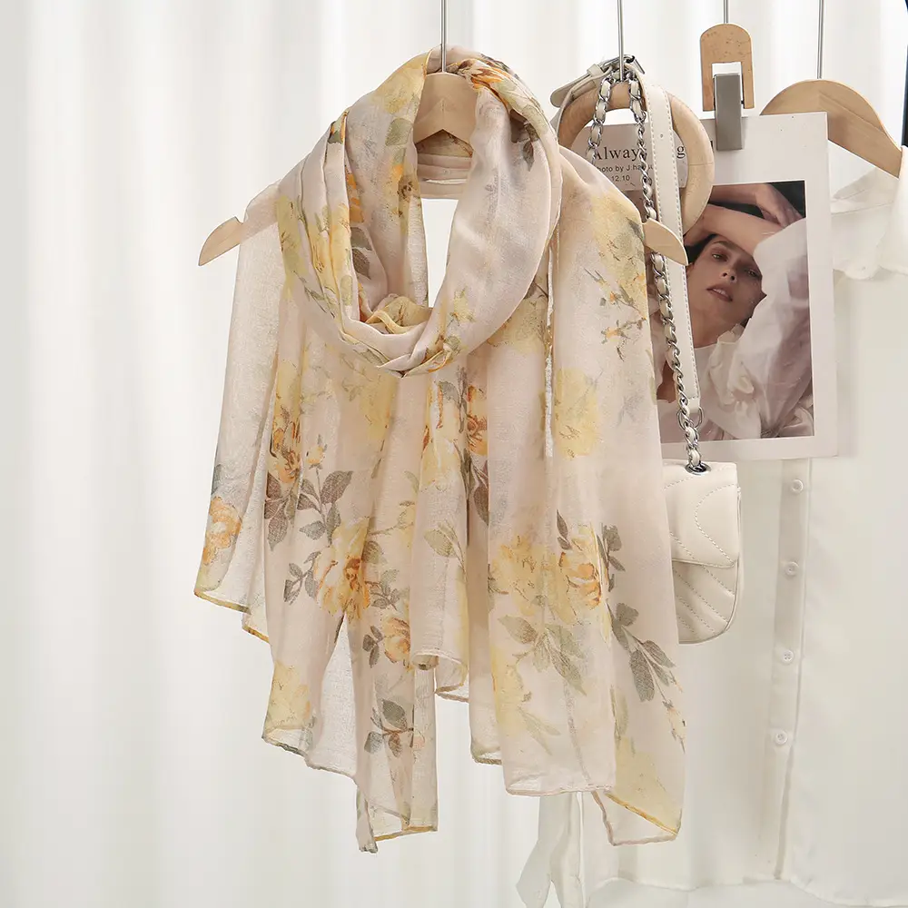 Silk Floral Scarf for Women Large Size Shawl — feature 9