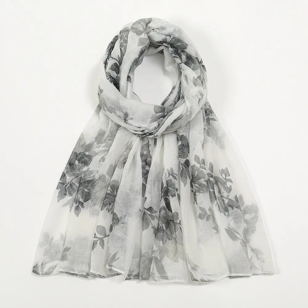 Silk Floral Scarf for Women Large Size Shawl - Image 2