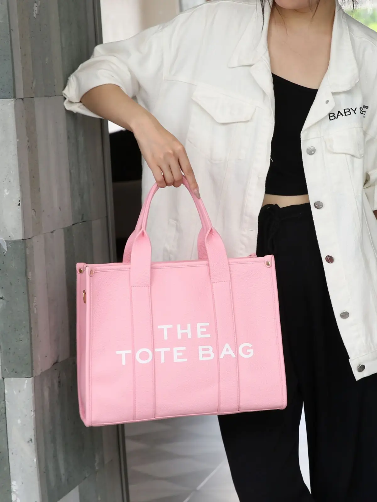 High-end Korean Letter Tote Bag Beige Lightweight Shoulder Bag - Image 10