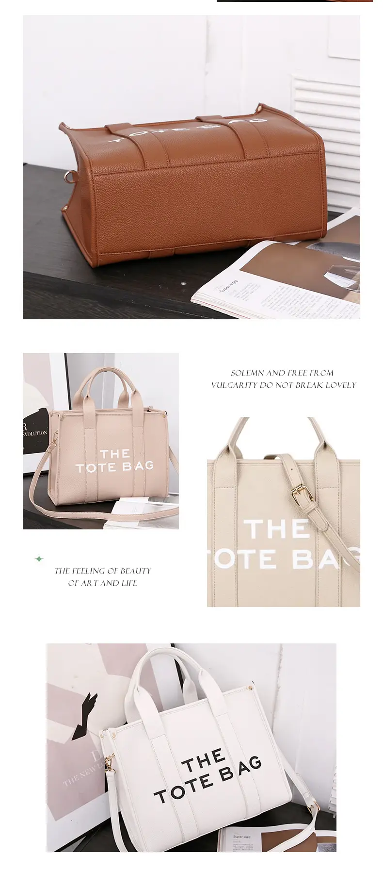 High-end Korean Letter Tote Bag Beige Lightweight Shoulder Bag — feature 13