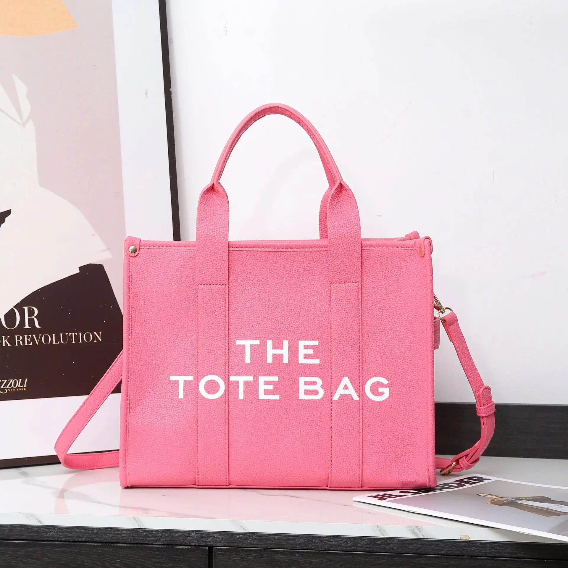 High-end Korean Letter Tote Bag Beige Lightweight Shoulder Bag - Image 6