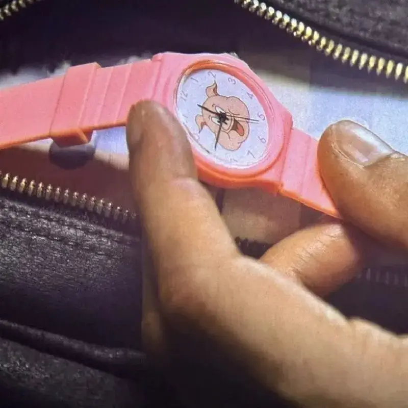 Pink Cartoon Watch for Kids with Pig Design