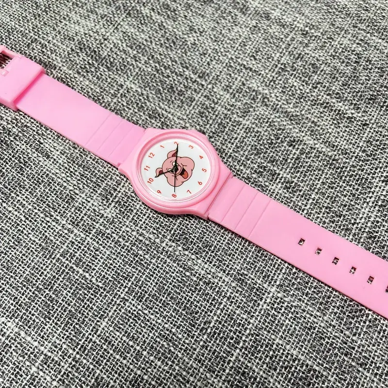 Pink Cartoon Watch for Kids with Pig Design