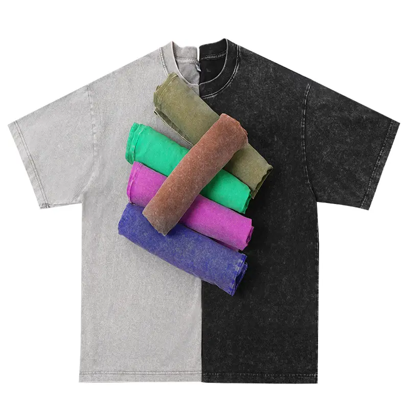 Distressed Cotton T-Shirt Brown Round Neck Wash Thickened - Image 11