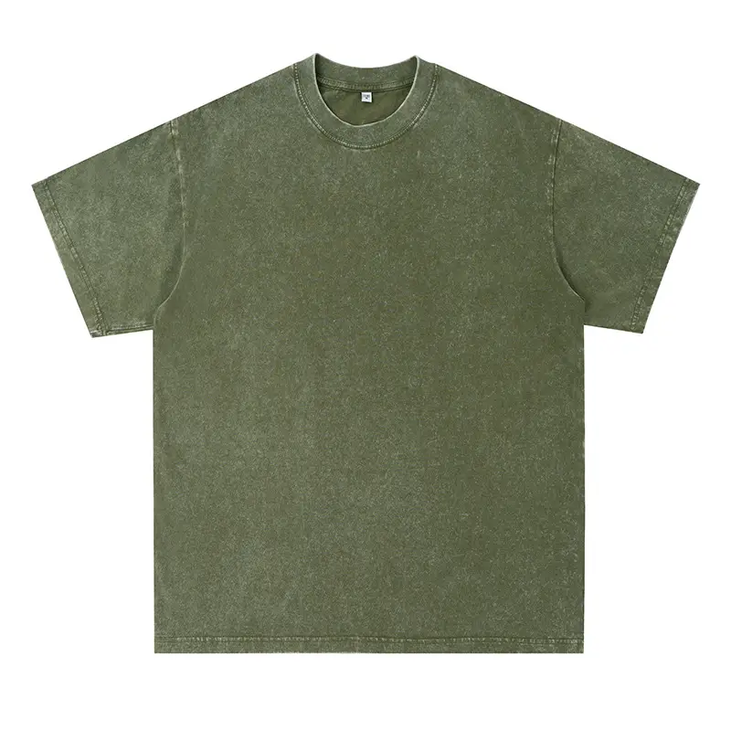 Distressed Cotton T-Shirt Brown Round Neck Wash Thickened - Image 14